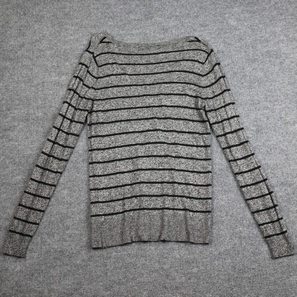 Mossimo Sweater Womens Medium Gray Black Striped V Neck Long Sleeve Pullover - Picture 8 of 11